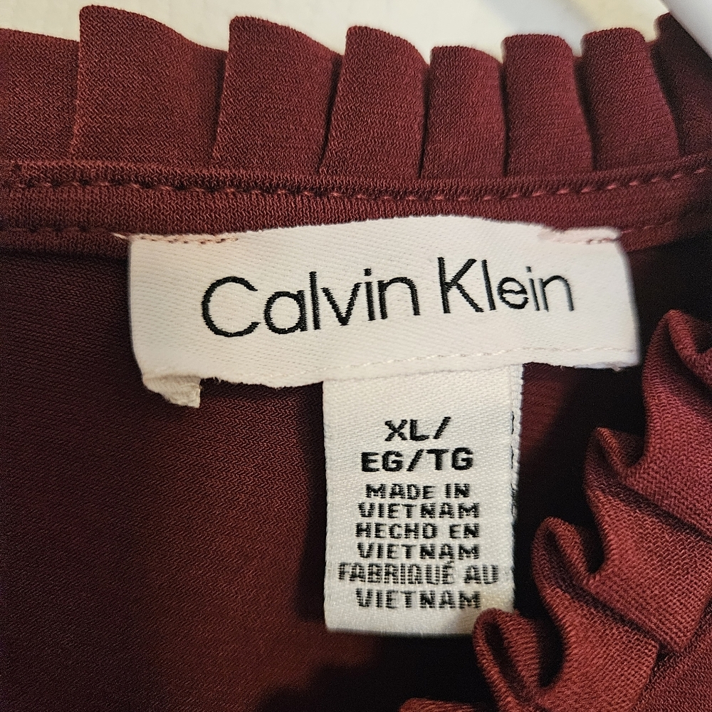 Calvin Klein Flutter Sleeev Ruffle Neck Women's Burgundy Women's Blouse Size XL - Picture 6 of 6